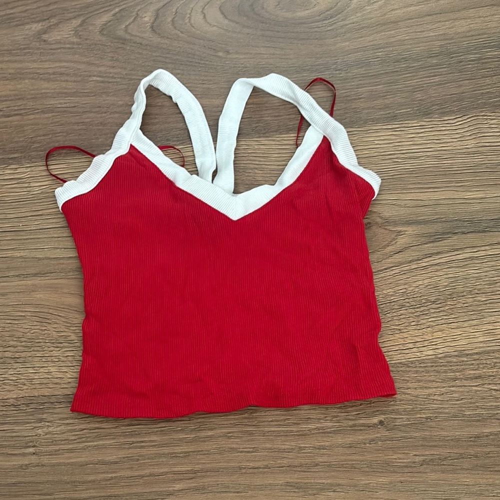 Garage Red and White Crop Camisole Top